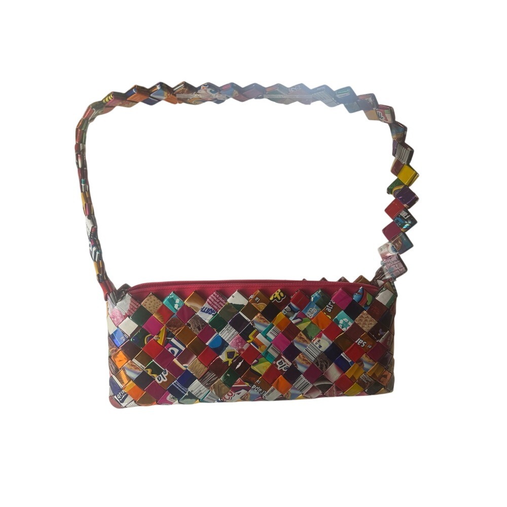 Handmade Recycled Candy Wrapper Woven Shoulder Bag Y2K Kitschy Eclectic Multi